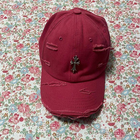Chrome Heart Cross Logo Torn Edge Baseball Cap - Picture 2 of 7